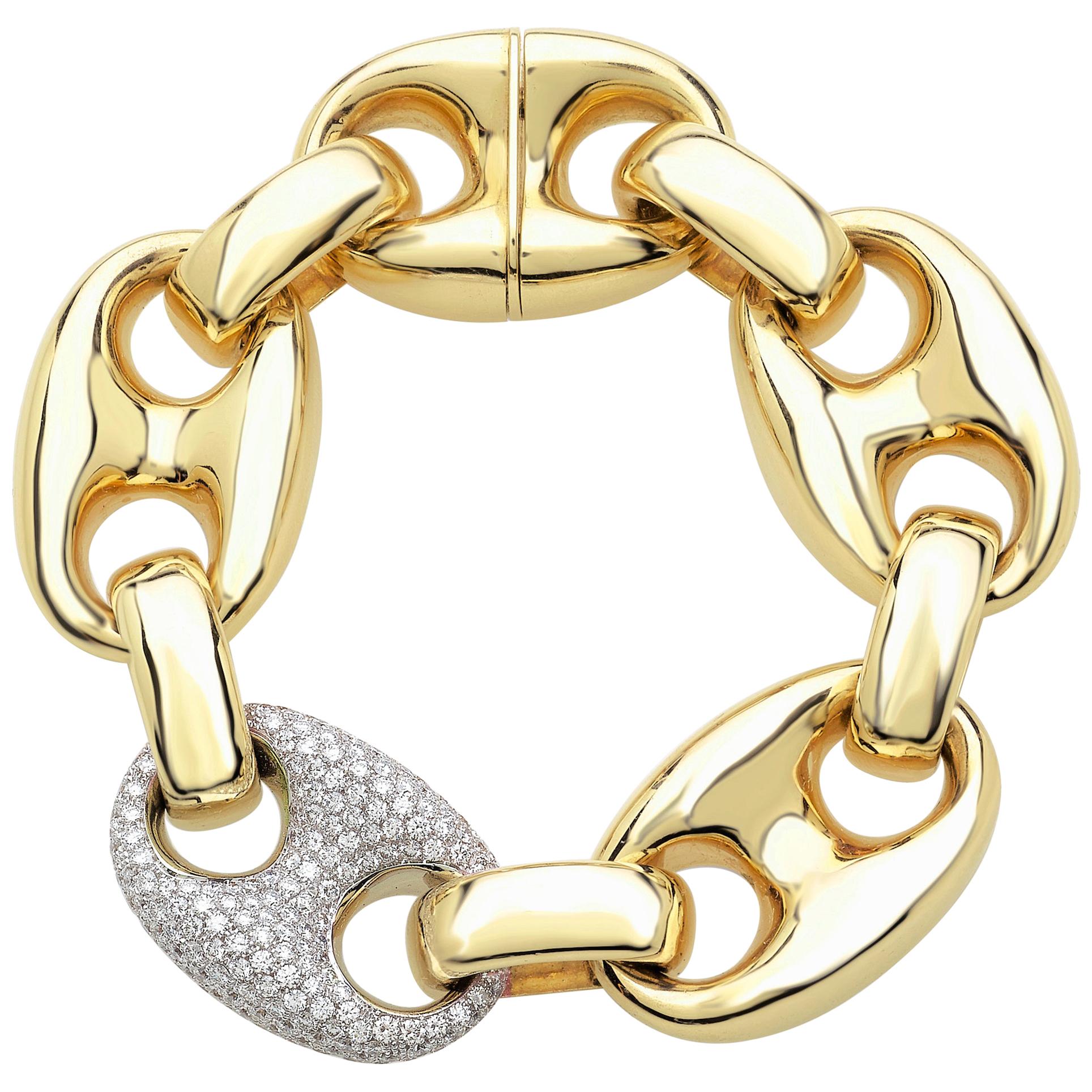 Marinalink Bracelet 18 Karat Pink Gold and White Diamond For Sale