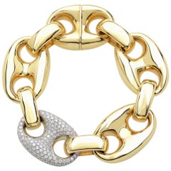 Marinalink Bracelet in 18 Karat Yellow Gold and White Diamonds