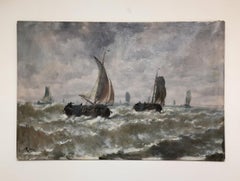 Marine bateaux en mer huile sur toile