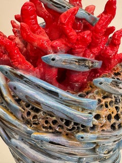 Marine Ceramic Centerpiece Lady. fish and coral. Ocean. Handmade in italy