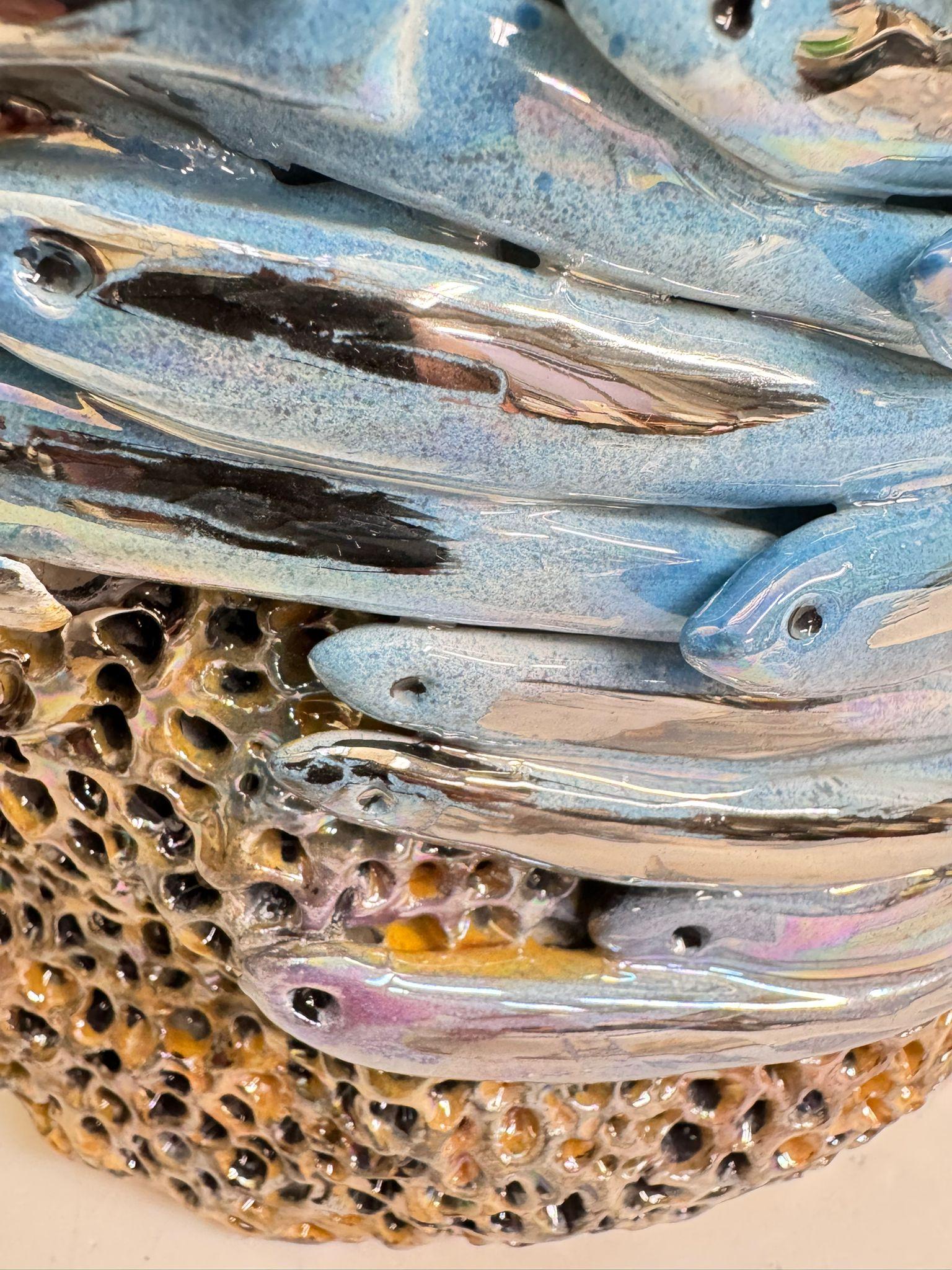 Italiano Centrotavola in ceramica Marin. Unico fatto a mano e dipinto a mano. Ceramica 2024 in vendita