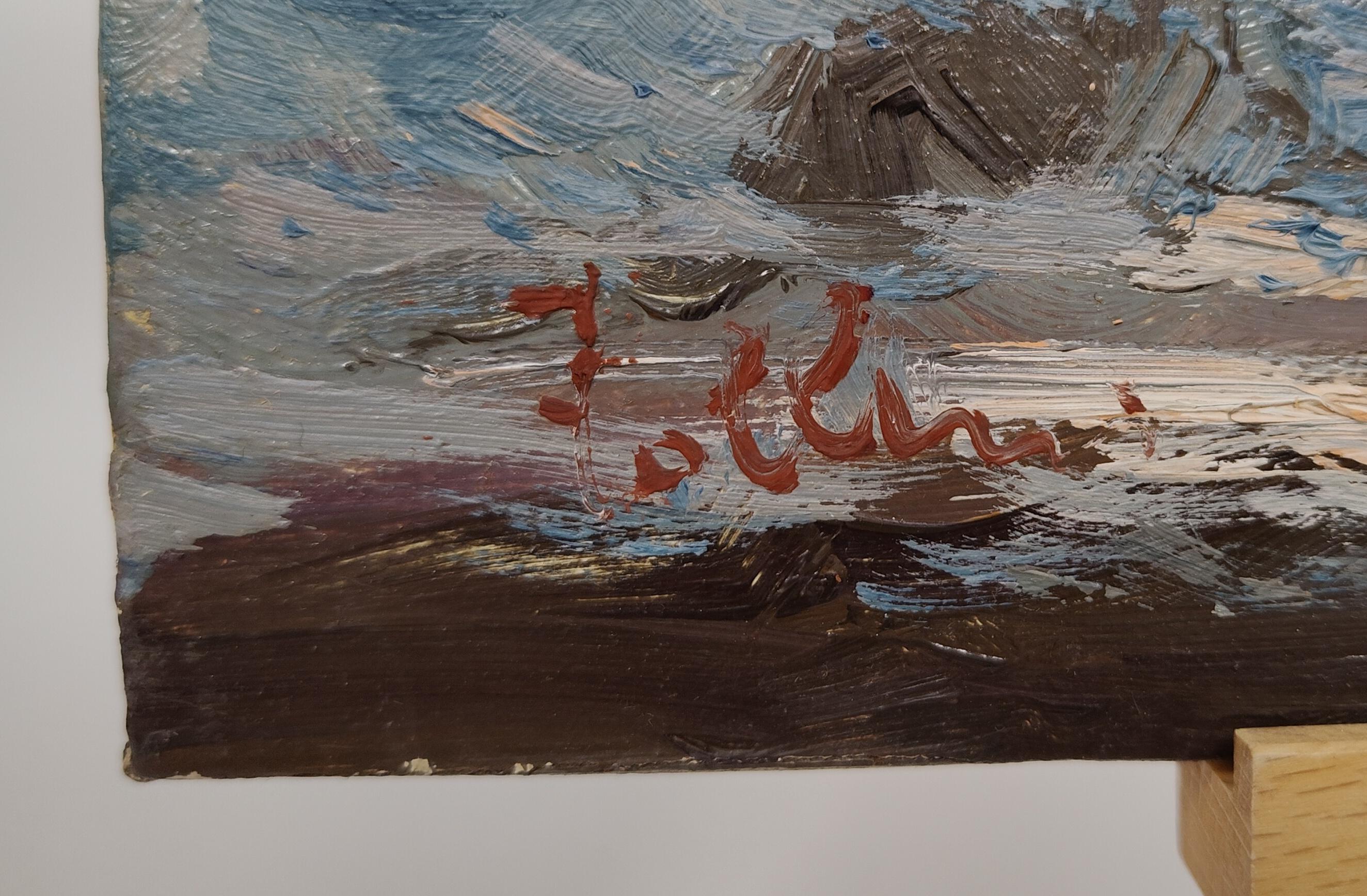 Italian Marine avec rochers et bateaux, huile sur toile, 1930 en vente