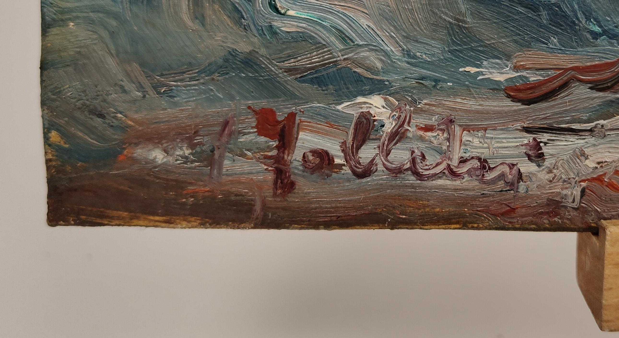 Huilé Marine avec rochers et bateaux, huile sur toile, 1930 en vente