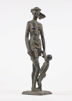 All the time in the world by Marine de Soos - Bronze sculpture, mother and son