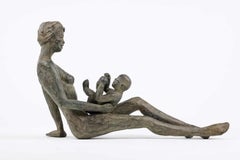 Babbling di Marine de Soos - Scultura nuda in bronzo, madre e figlio, figurativa