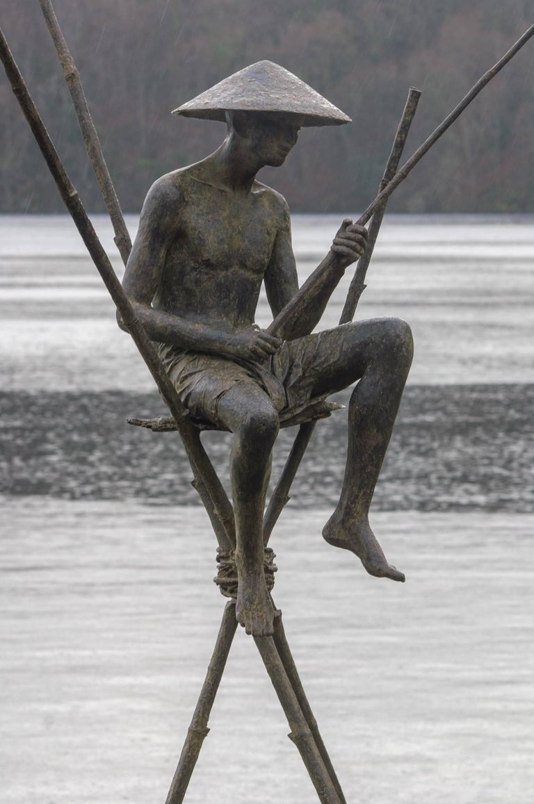 Marine de Soos Figurative Sculpture - Bajo Fisherman, Large Outdoor Bronze Sculpture