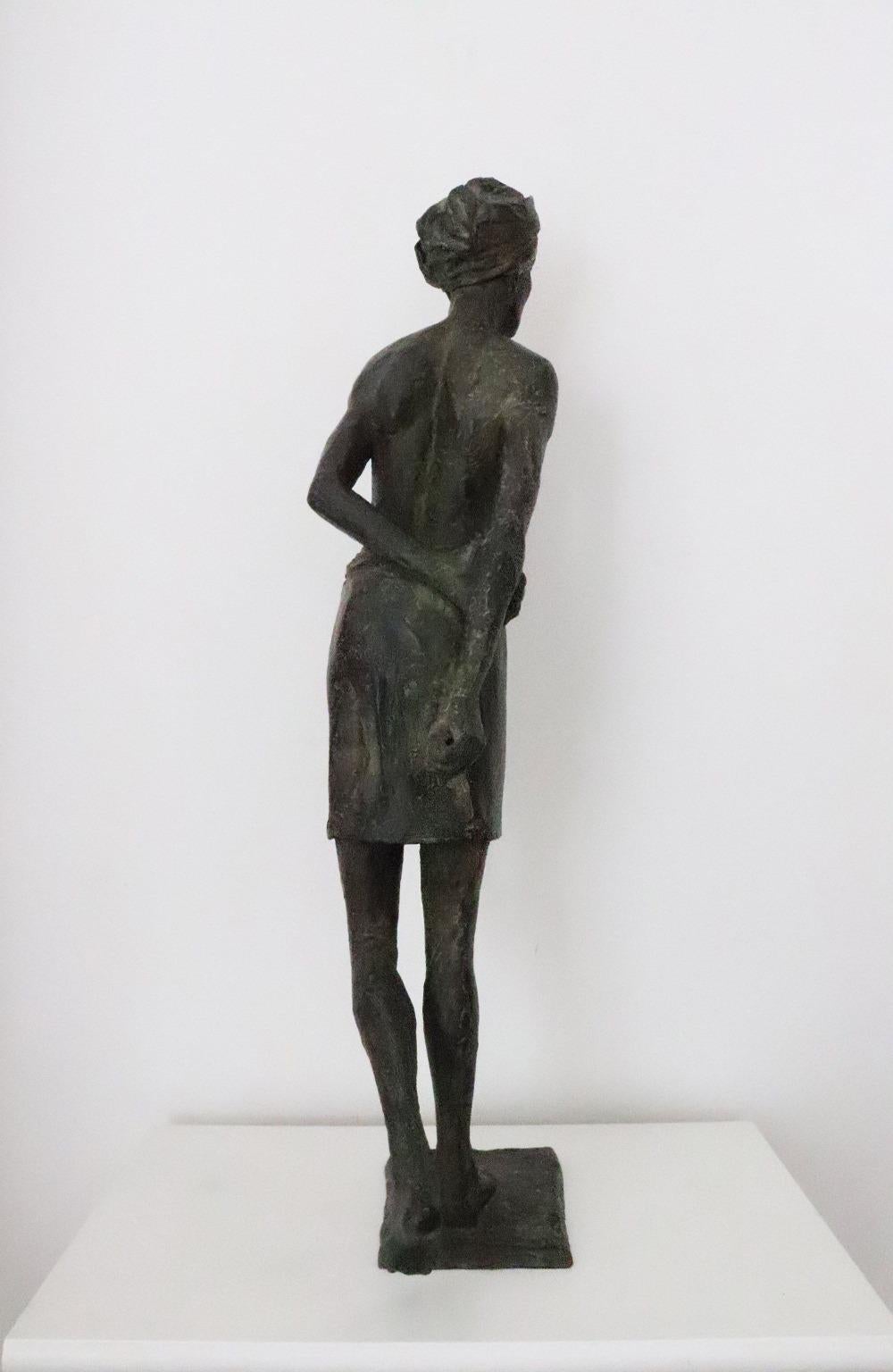 Barefoot on the sacred land is a bronze sculpture by French contemporary artist Marine de Soos, dimensions are 61 × 28 × 13 cm (24 × 11 × 5.1 in). 
The sculpture is signed and numbered, it is part of a limited edition of 8 editions + 4 artist’s