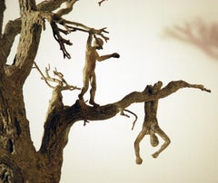 Chat perché by M. de Soos, Bronze Sculpture of Children Playing on a Tree
