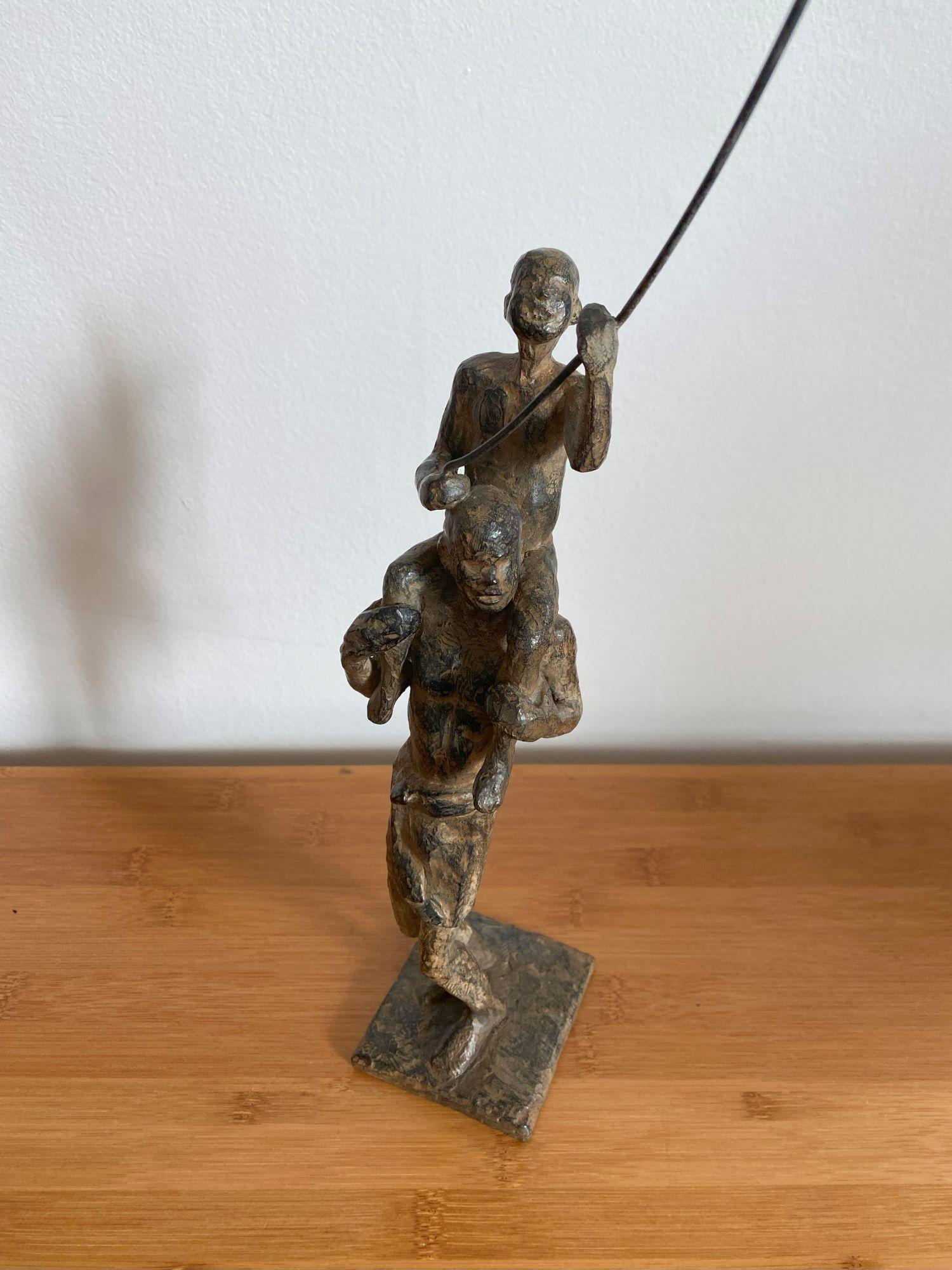 Childhood’s Sail VI by Marine de Soos - Bronze sculpture, child's figure, kite For Sale 4