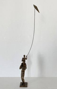 Used Childhood’s Sail VI by Marine de Soos - Bronze sculpture, child's figure, kite