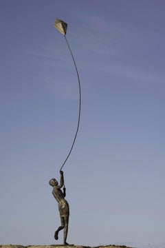 Childhood’s Sails VII by Marine de Soos - Bronze sculpture, child, figurative