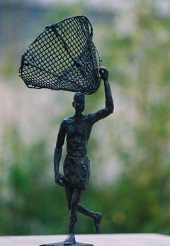 Departure for fishing by Marine de Soos - Bronze sculpture, human figure, man
