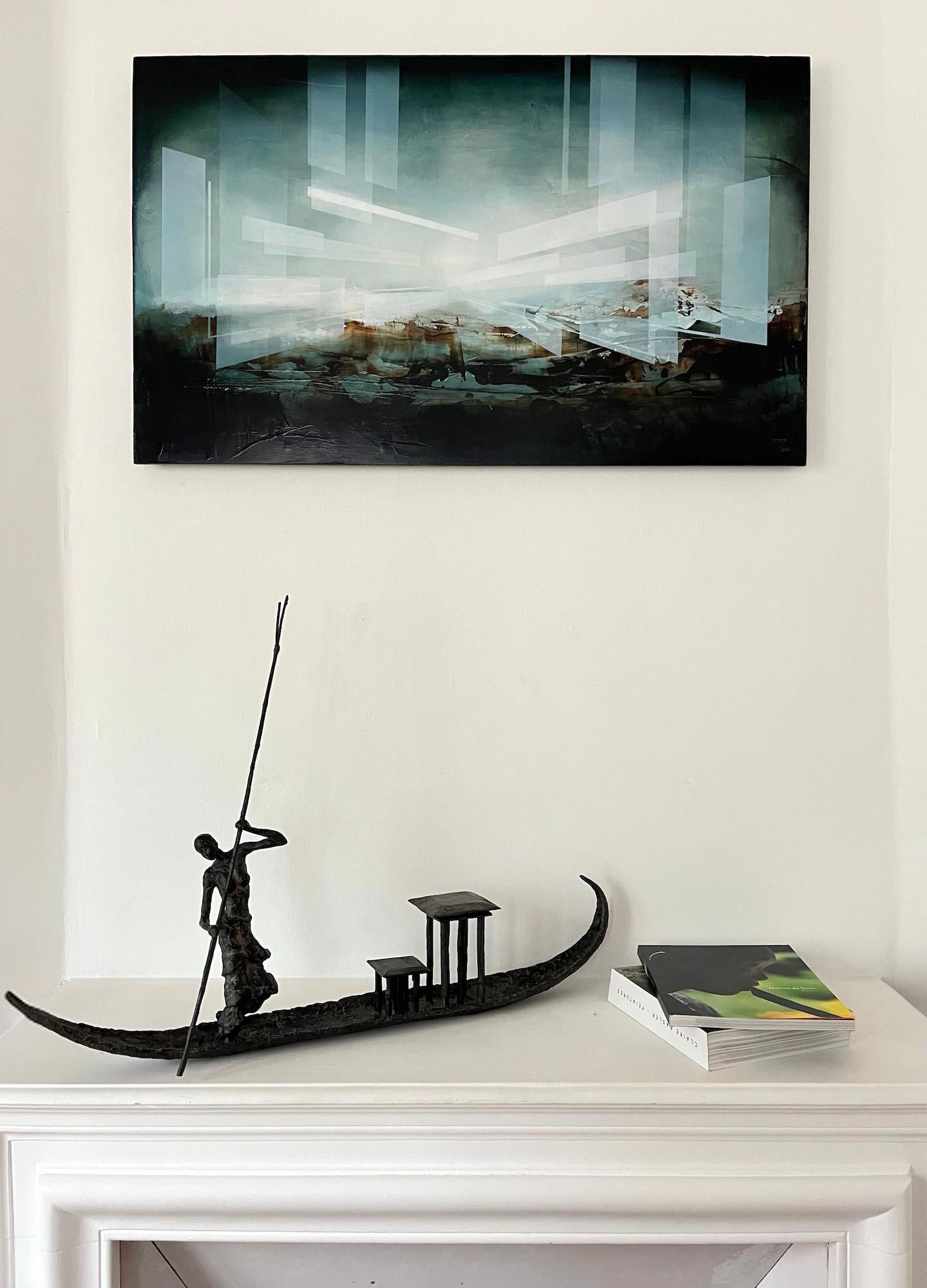 D'une Rive à l'Autre di Marine de Soos - Scultura in bronzo, donna su una canoa in vendita 8