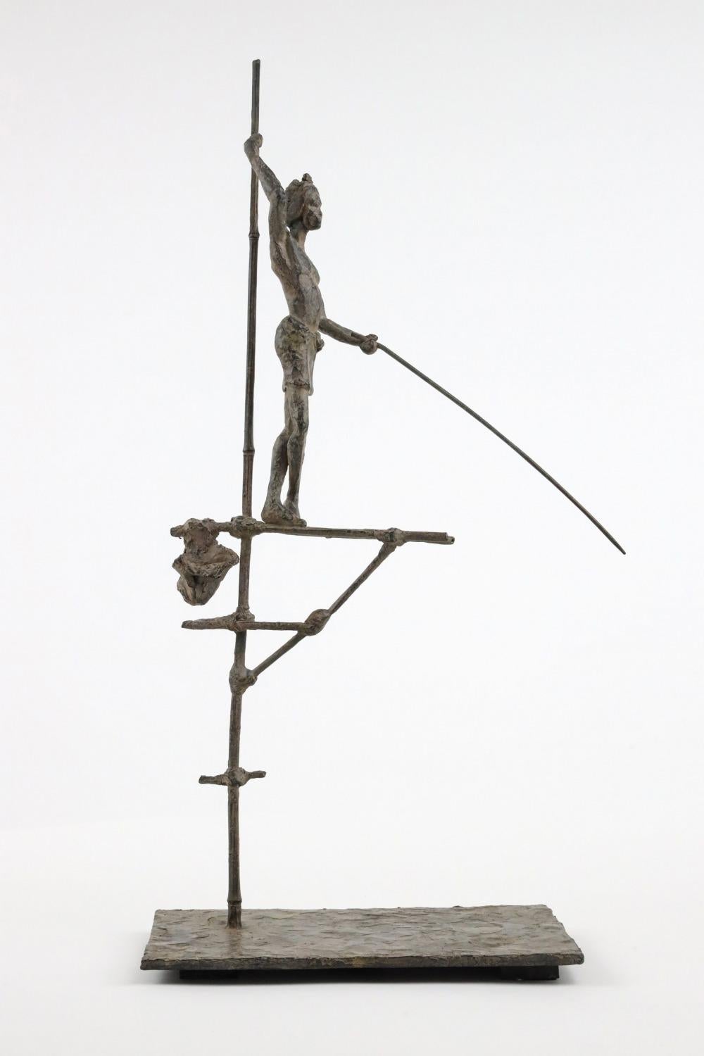 Fisherman on stilt II by Marine de Soos - Bronze Sculpture