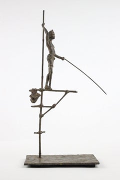 Fisherman on stilt II by Marine de Soos - Bronze sculpture, human figure, man