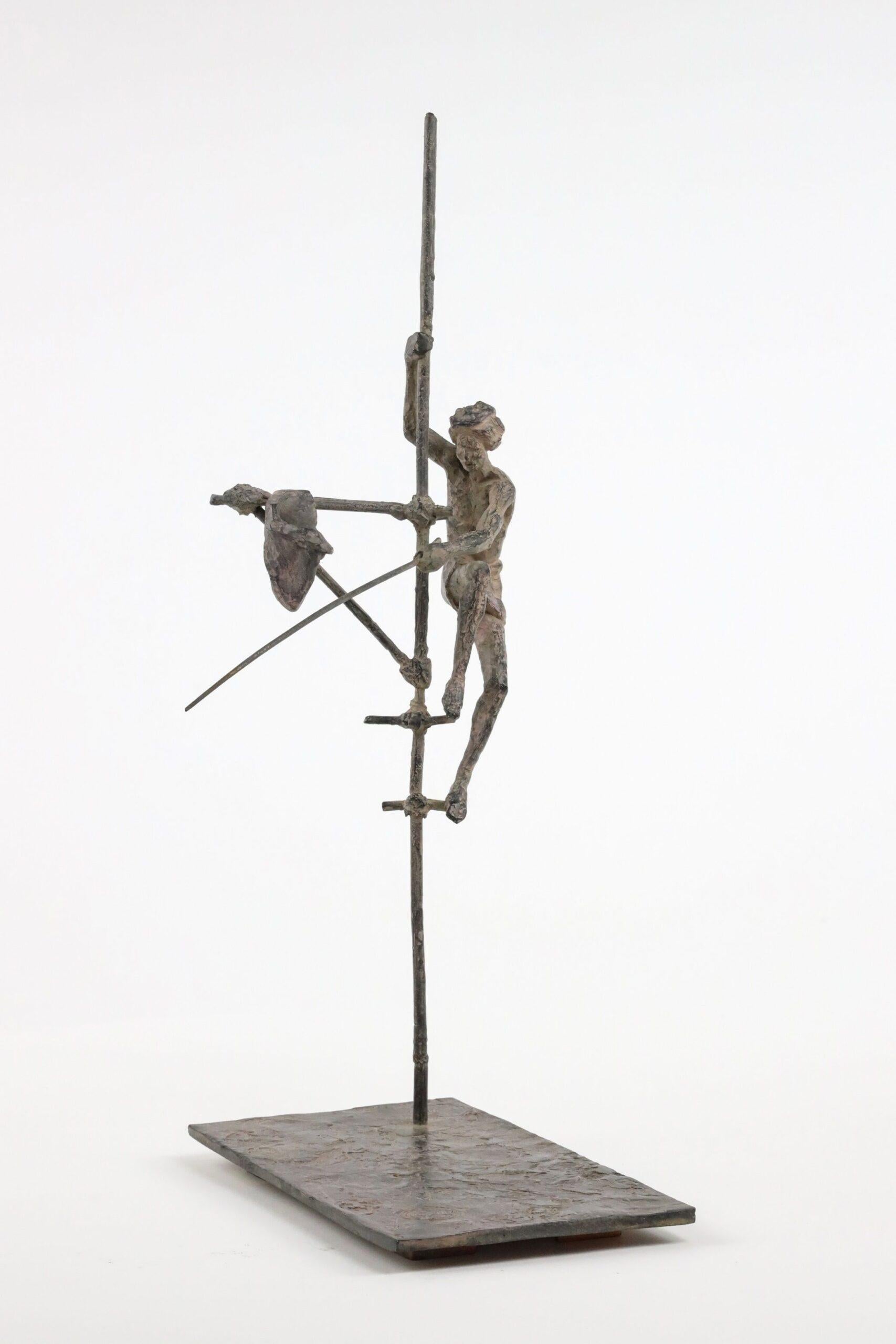 Pescatore su trampoliere III di Marine de Soos - Scultura in bronzo, figura umana, nudo