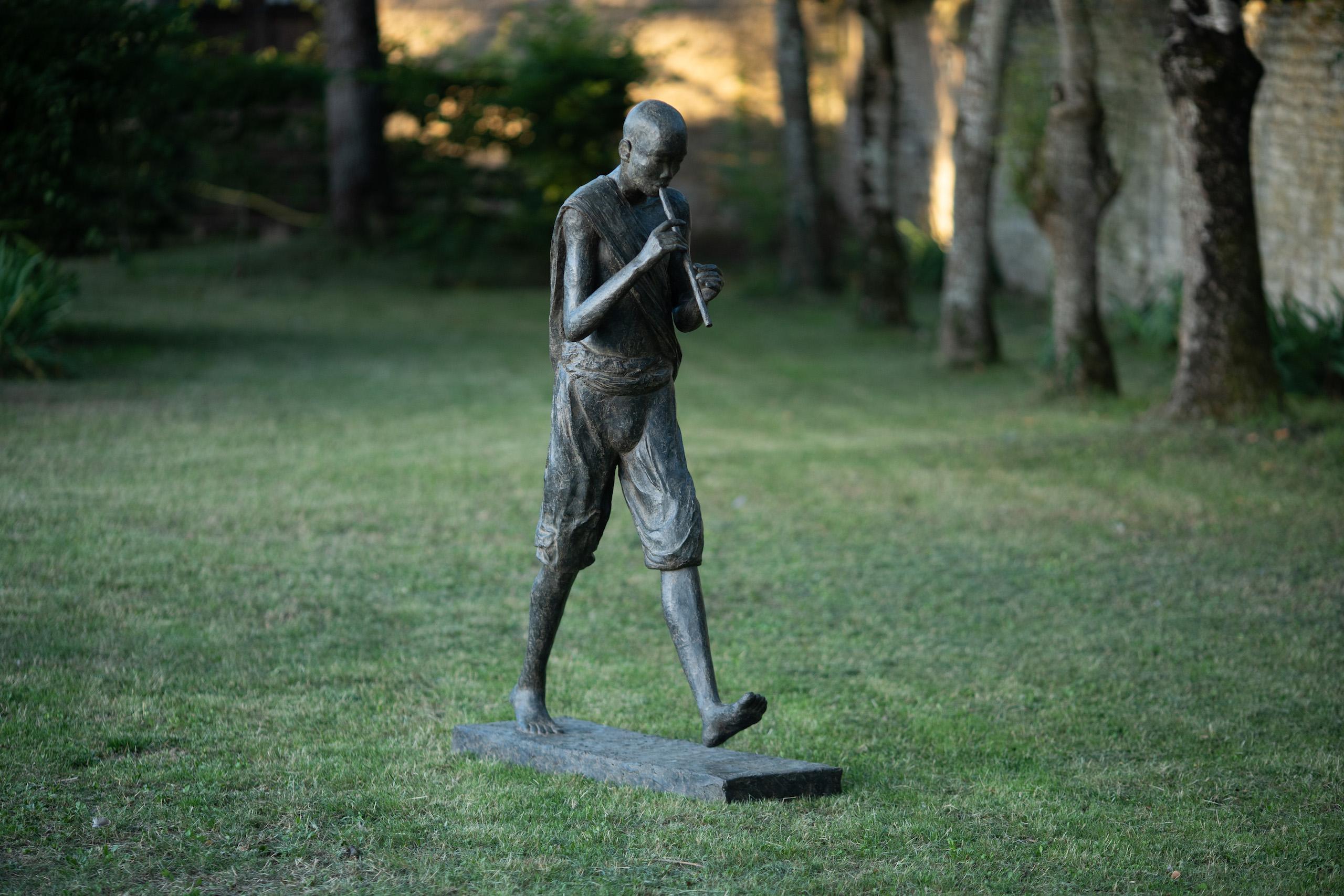Flute Player by Marine de Soos - Large Outdoor Bronze Sculpture, Human Figure For Sale 1