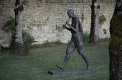 Flute Player II by Marine de Soos - Large outdoor bronze sculpture, human figure
