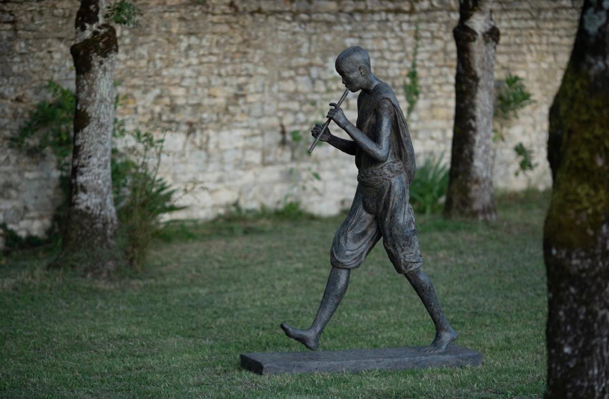 Flute Player II by Marine de Soos - Large Outdoor Bronze Sculpture, Human Figure