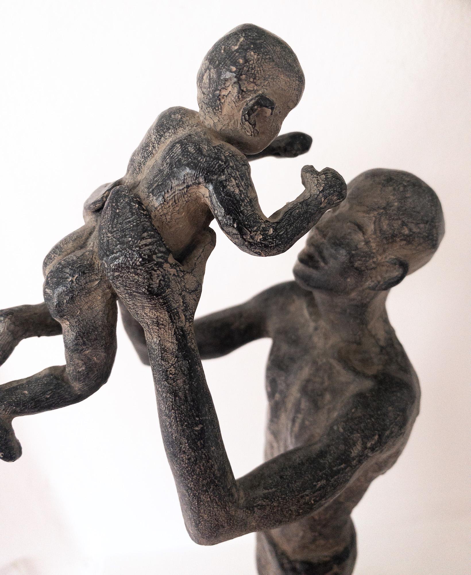 Getting Close to the Sky by Marine de Soos - Bronze sculpture, father and son For Sale 9