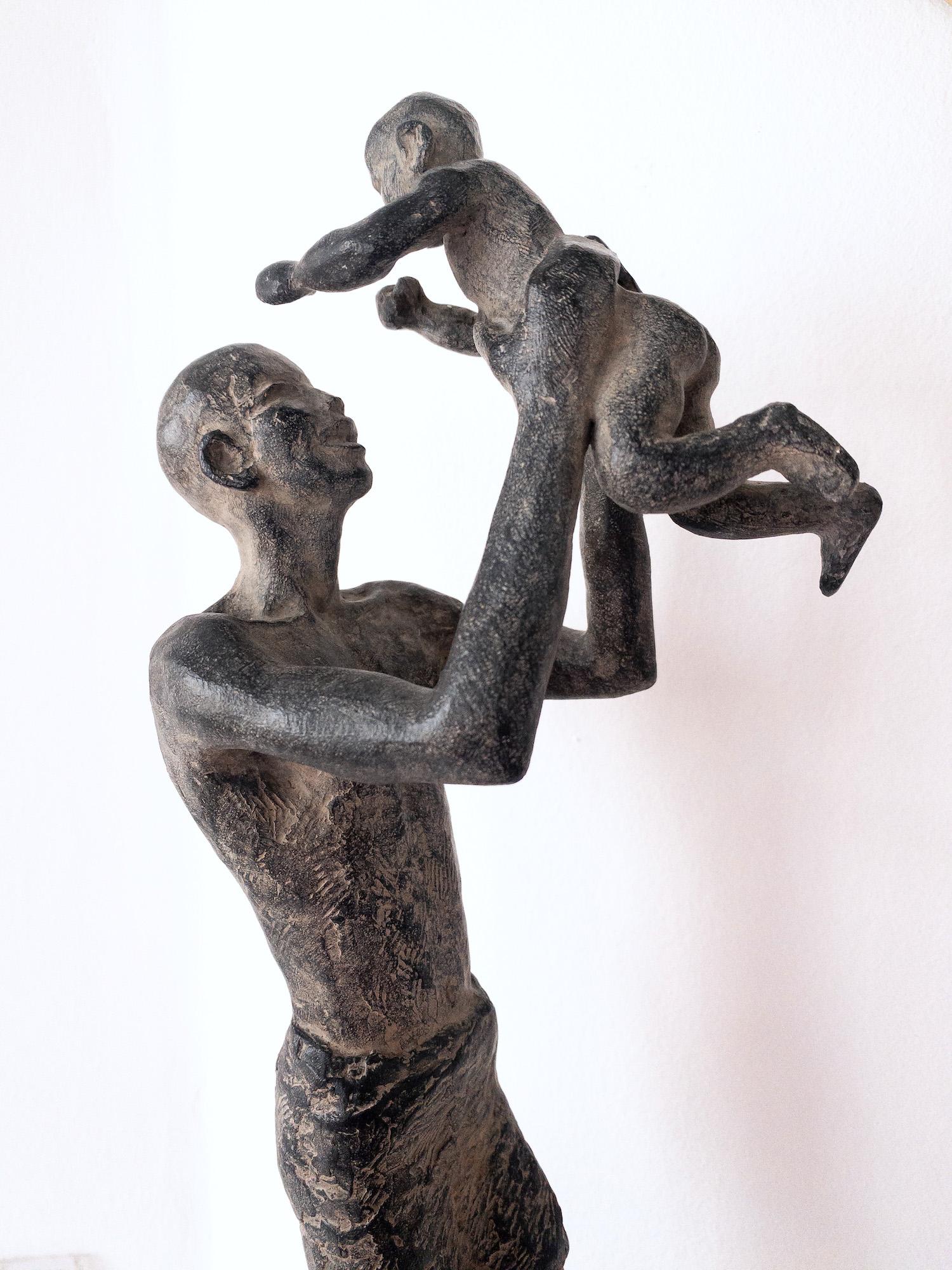 Getting Close to the Sky by Marine de Soos - Bronze sculpture, father and son For Sale 8