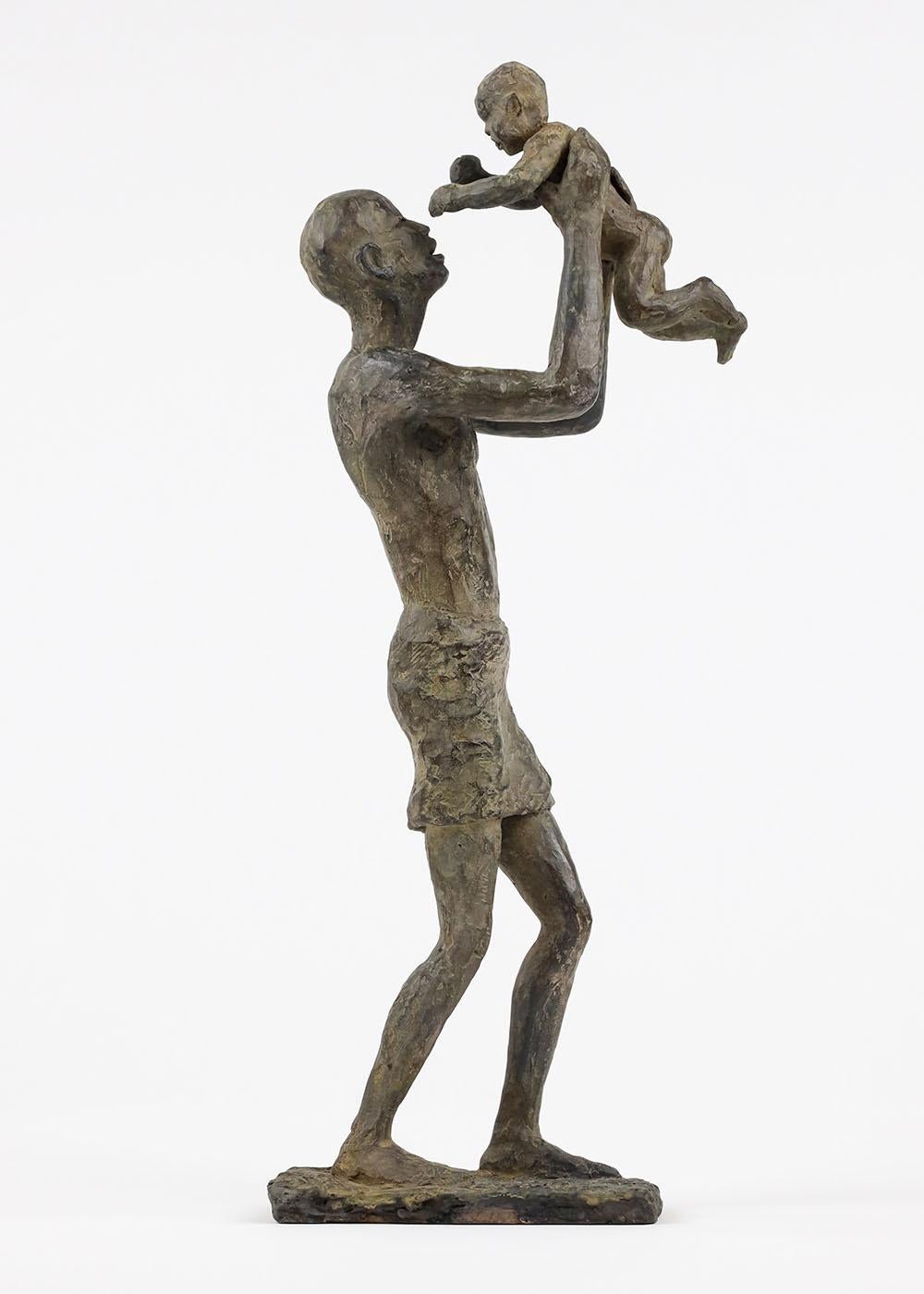 Getting Close to the Sky by Marine de Soos - Bronze sculpture of father and son For Sale 1