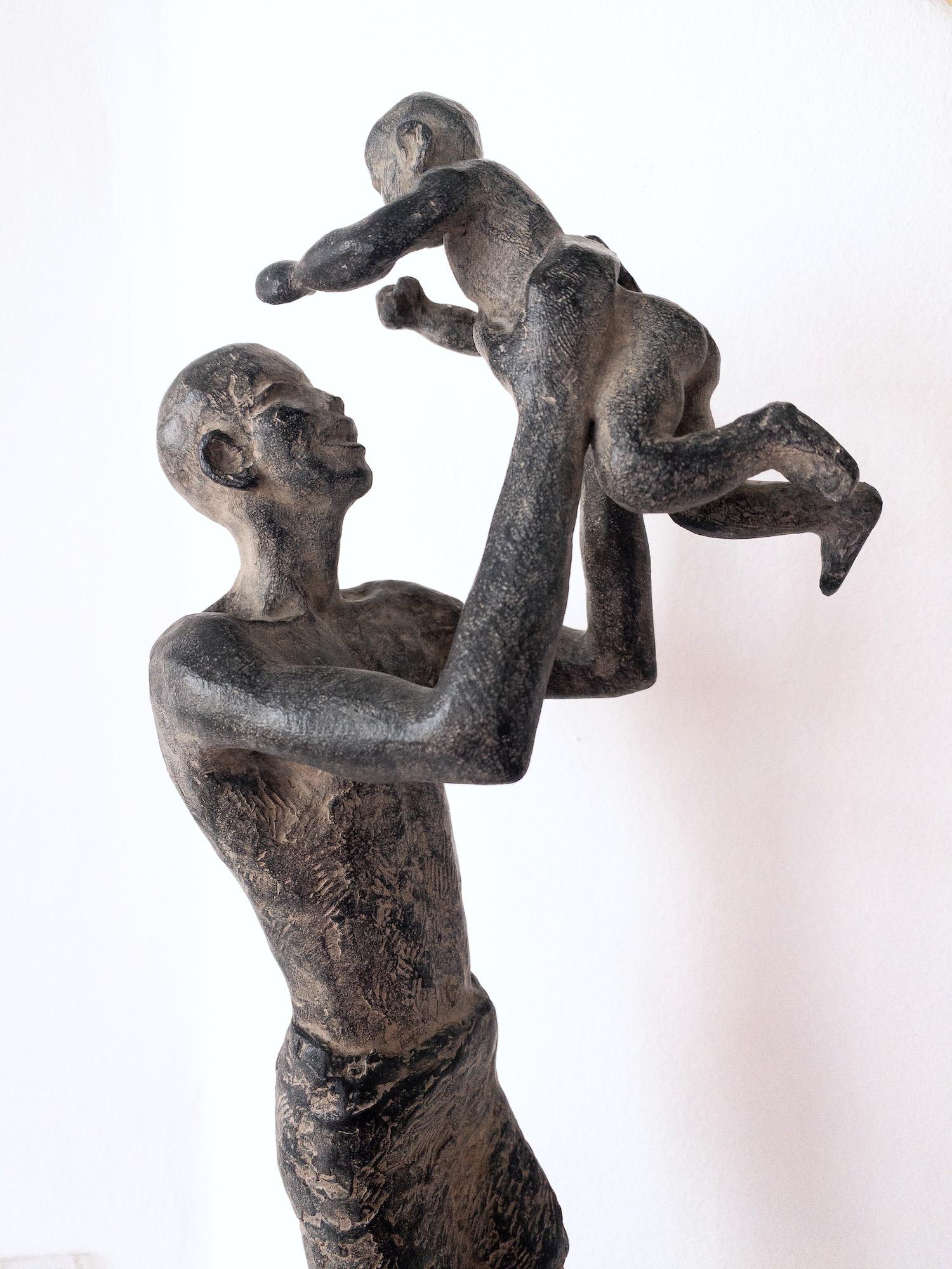 Getting Close to the Sky by Marine de Soos - Bronze sculpture of father and son For Sale 3