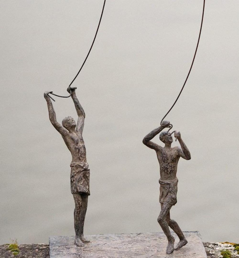 Group of 2 Childhood’s Sails II by Marine de Soos - Bronze sculpture, kite, wind For Sale 6