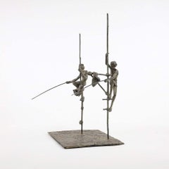 Group of Two Fishermen on Stilt IV by Marine de Soos - Bronze sculpture, human
