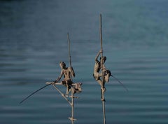 Group of Two Fishermen on Stilt IV by Marine de Soos - Bronze sculpture, human