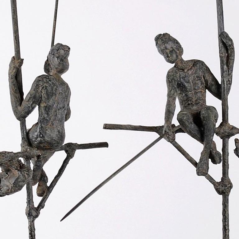 Group of Two Fishermen on Stilts is a bronze sculpture by French contemporary artist Marine de Soos, representing two traditional Sri Lankan fishermen.  Each of Marine de Soos' sculptures has its story, being a memory of a real moment or an