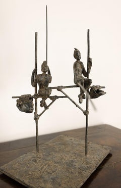 Group of Two Fishermen on Stilts by M. de Soos - Contemporary bronze sculpture