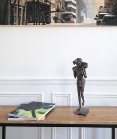 Heïdrun by Marine de Soos - Bronze sculpture, shepherd with goat, figurative