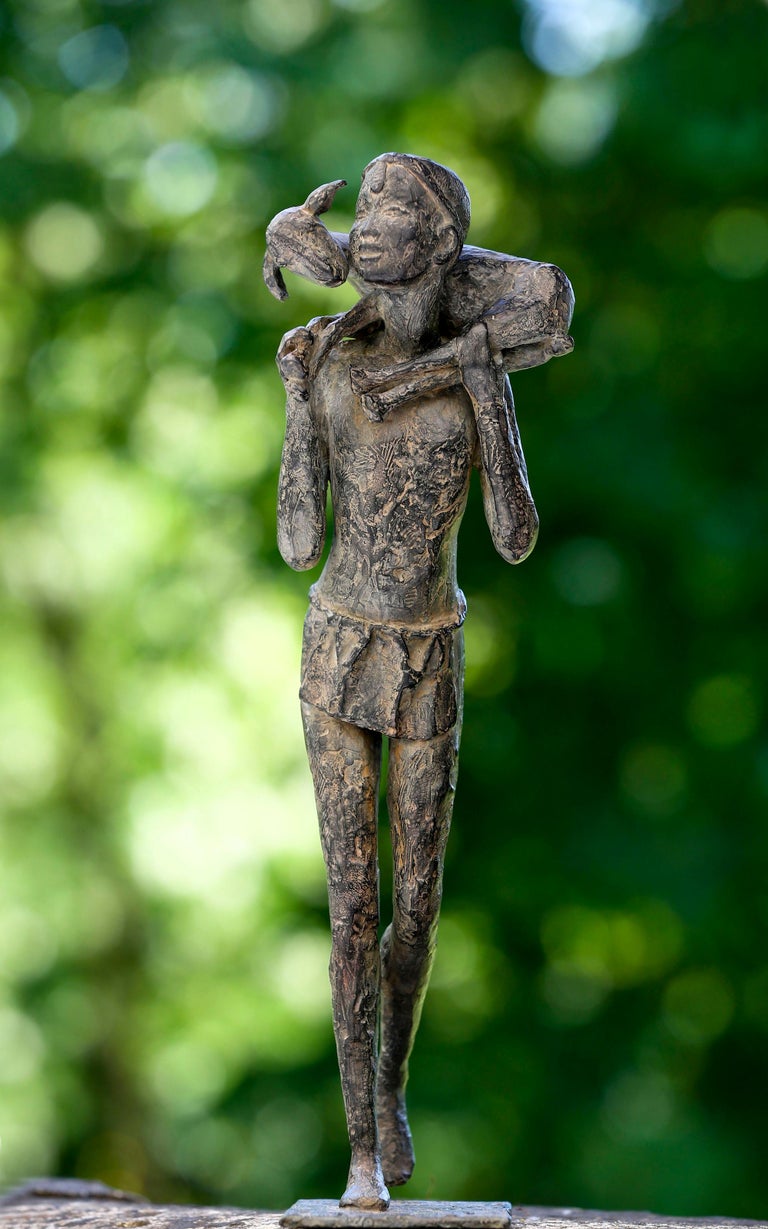 Marine de Soos Figurative Sculpture - Heïdrun - Sculpture of a shepherd with goat