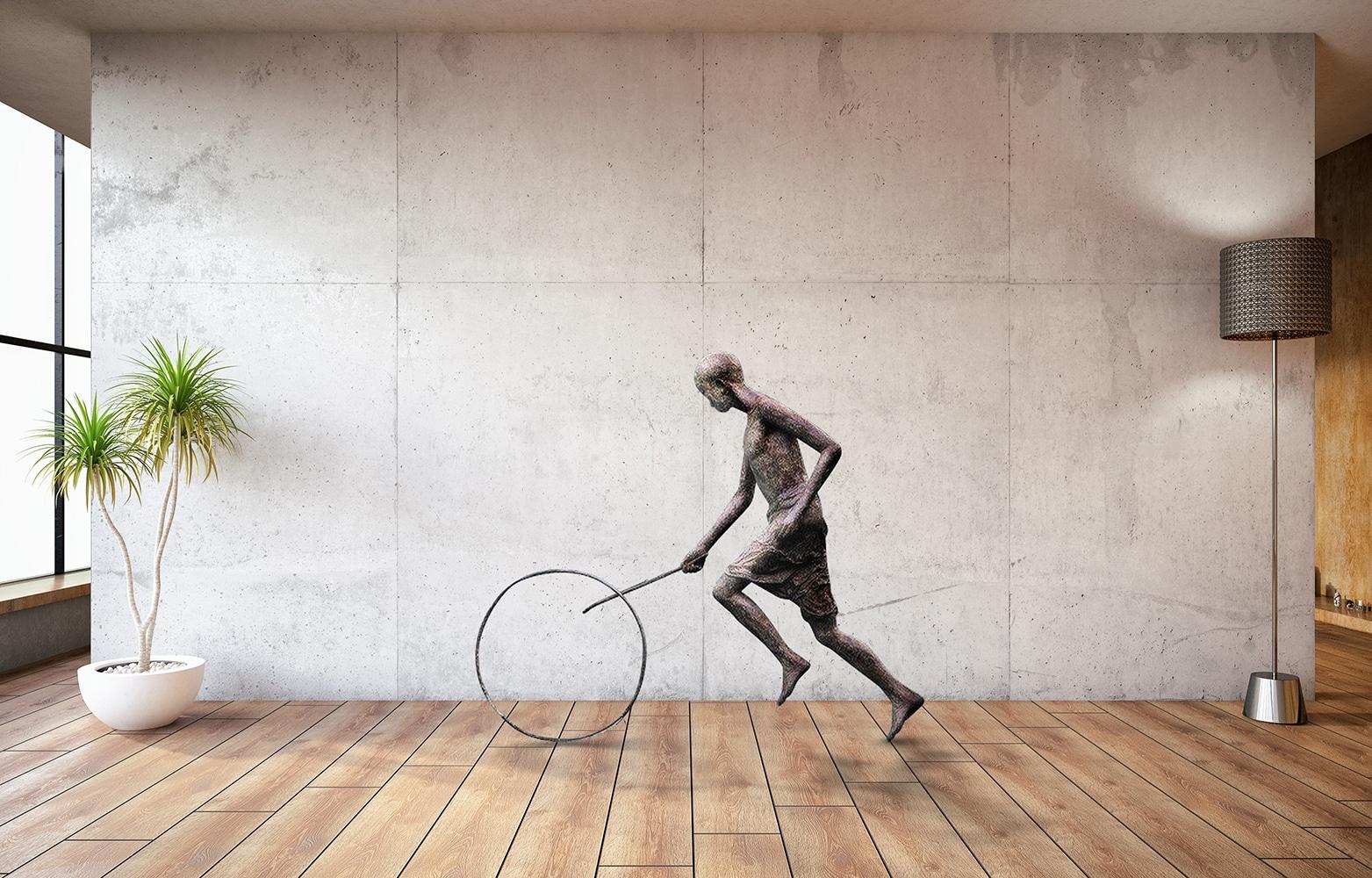 Hoop Rolling Boy de Marine de Soos - Escultura grande de bronce para exterior, humano, muévete en venta 4