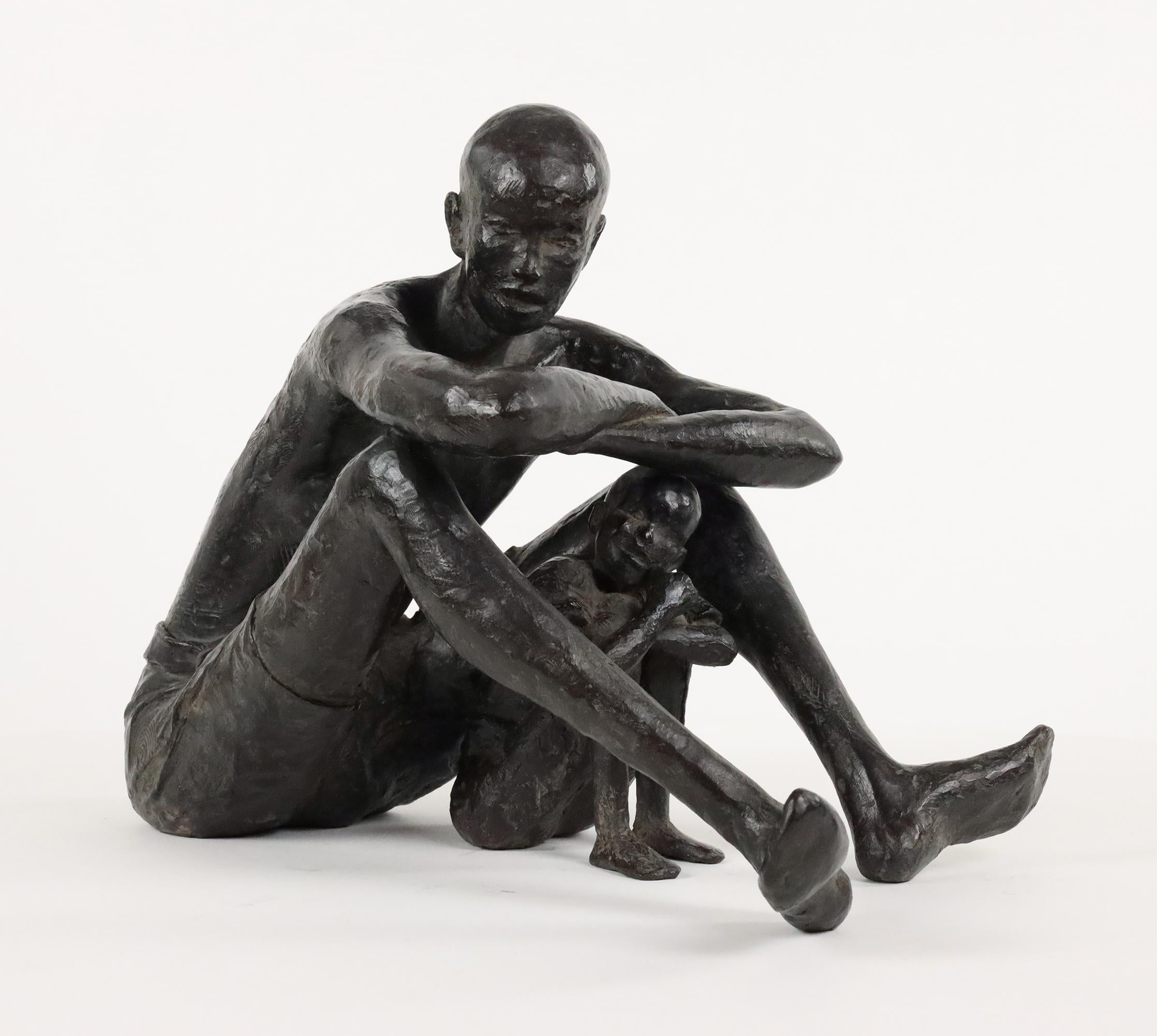 In the shadow of being loved is a bronze sculpture by French contemporary artist Marine de Soos, dimensions are 32.5 × 25.5 × 39.5 cm (12.8 × 10 × 15.6 in). 
The sculpture is signed and numbered, it is part of a limited edition of 8 editions + 4