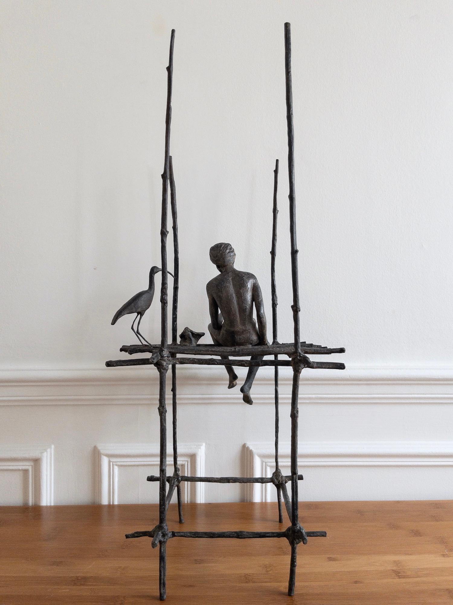 The canticle of the stilts (with ibis) von Marine de Soos - Skulptur aus Bronze im Angebot 5