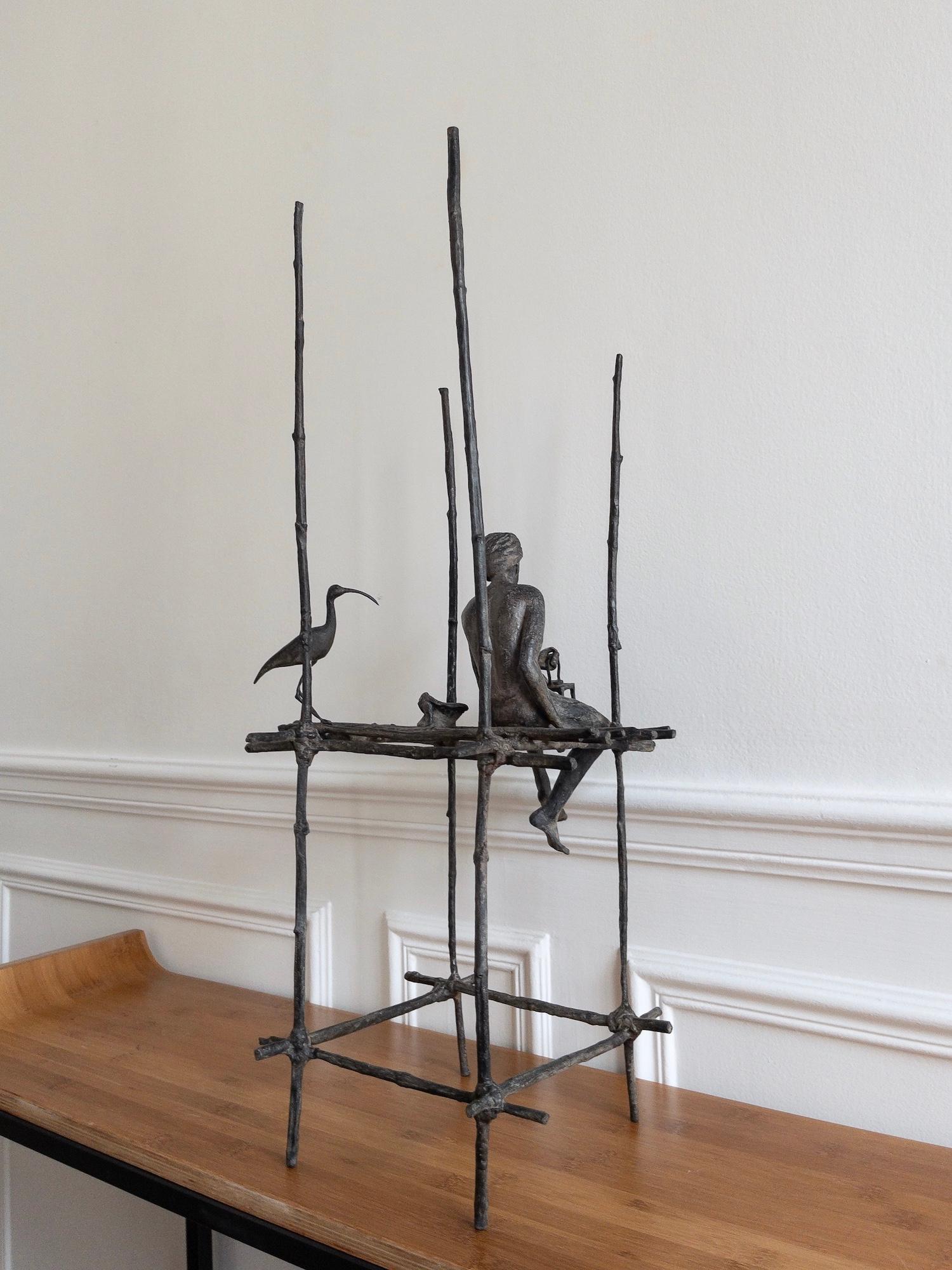 The canticle of the stilts (with ibis) von Marine de Soos - Skulptur aus Bronze im Angebot 6