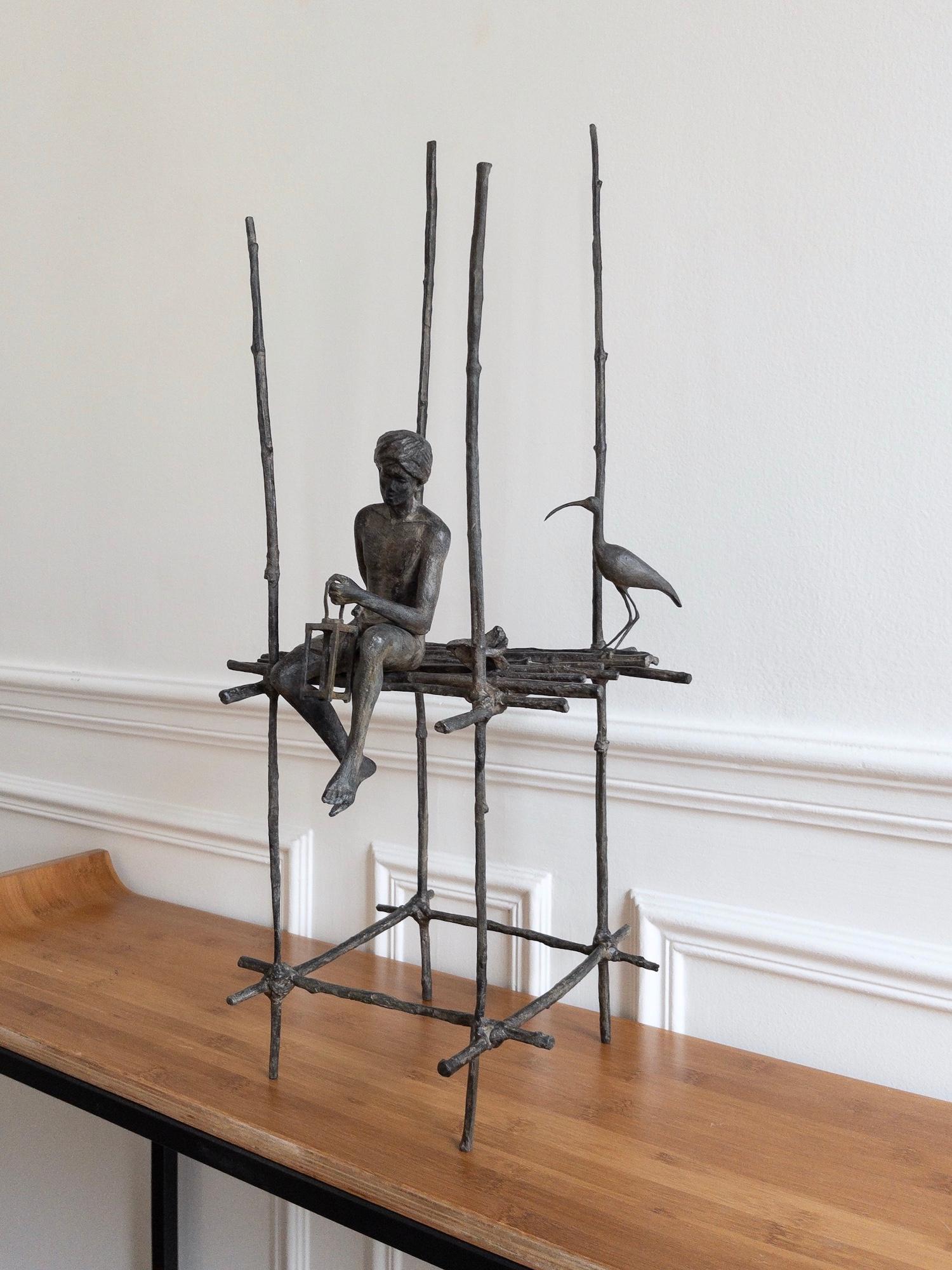 The canticle of the stilts (with ibis) von Marine de Soos - Skulptur aus Bronze im Angebot 7