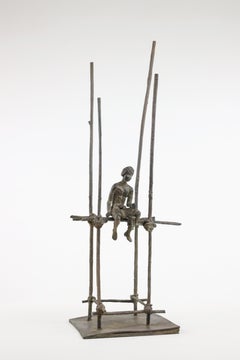Le cantique des pilotis by M. de Soos - Figurative bronze sculpture, dark tones