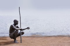 Palabres by Marine de Soos - Large bronze sculpture, human figure, man, stick