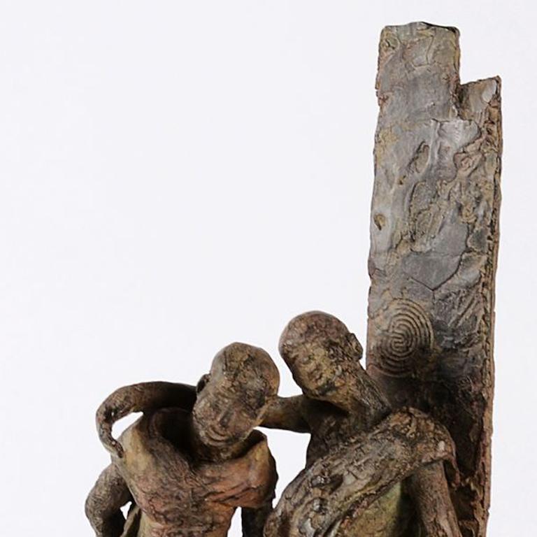 Limited edition of 8 copies and IV artist’s proofs. 31 cm × 17 cm × 8 cm.
The Banks of the Irrawaddy River is a bronze sculpture by French contemporary artist Marine de Soos, representing two Burmese young men sharing a moment of friendship.  Each