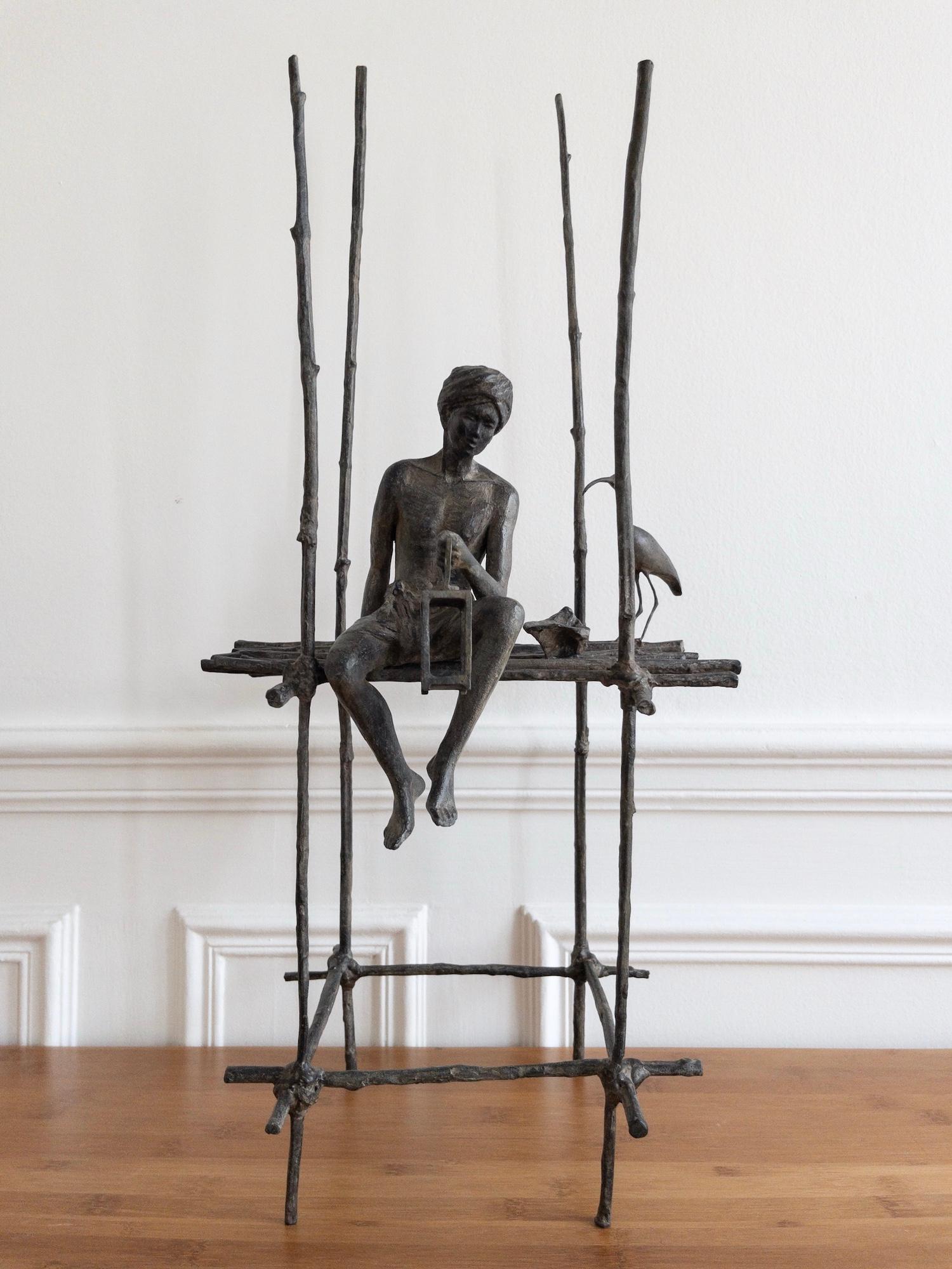 The canticle of the stilts (with ibis) is a bronze sculpture by French contemporary artist Marine de Soos, dimensions are 70 × 30 × 25 cm (27.6 × 11.8 × 9.8 in). 
The sculpture is signed and numbered, it is part of a limited edition of 8 editions +