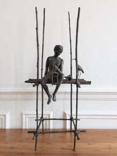 The canticle of the stilts (with ibis) by Marine de Soos - Bronze sculpture