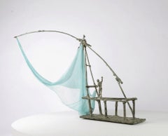 The Fisherman’s Hammock by Marine de Soos - Bronze sculpture, human figure, sea