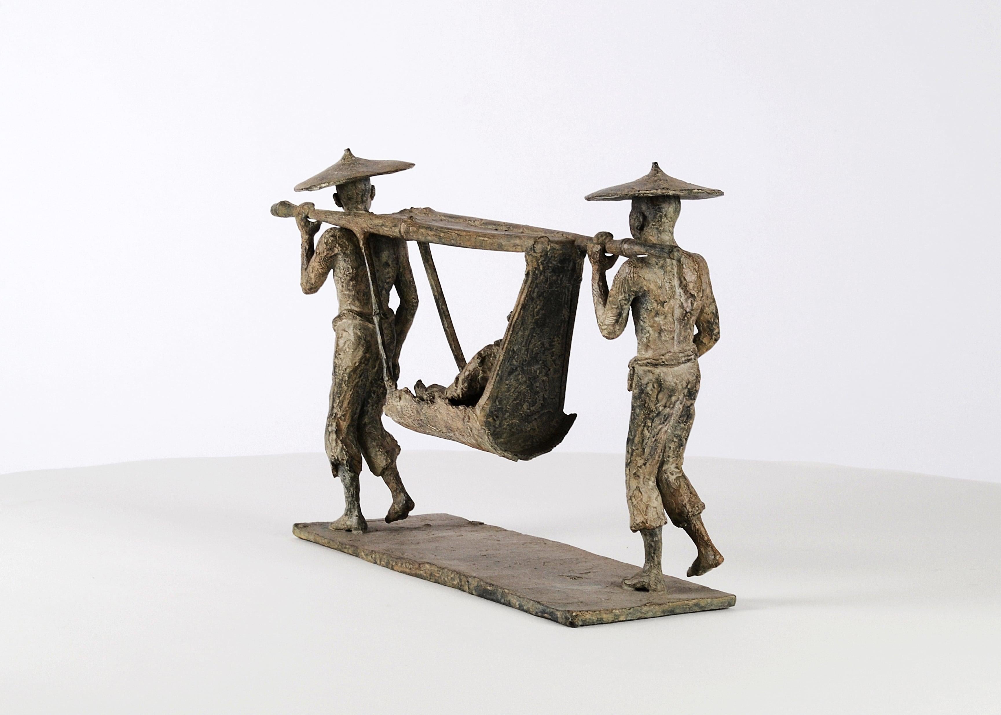 The Sedan Chair by Marine de Soos - Bronze sculpture, human figures For Sale 6