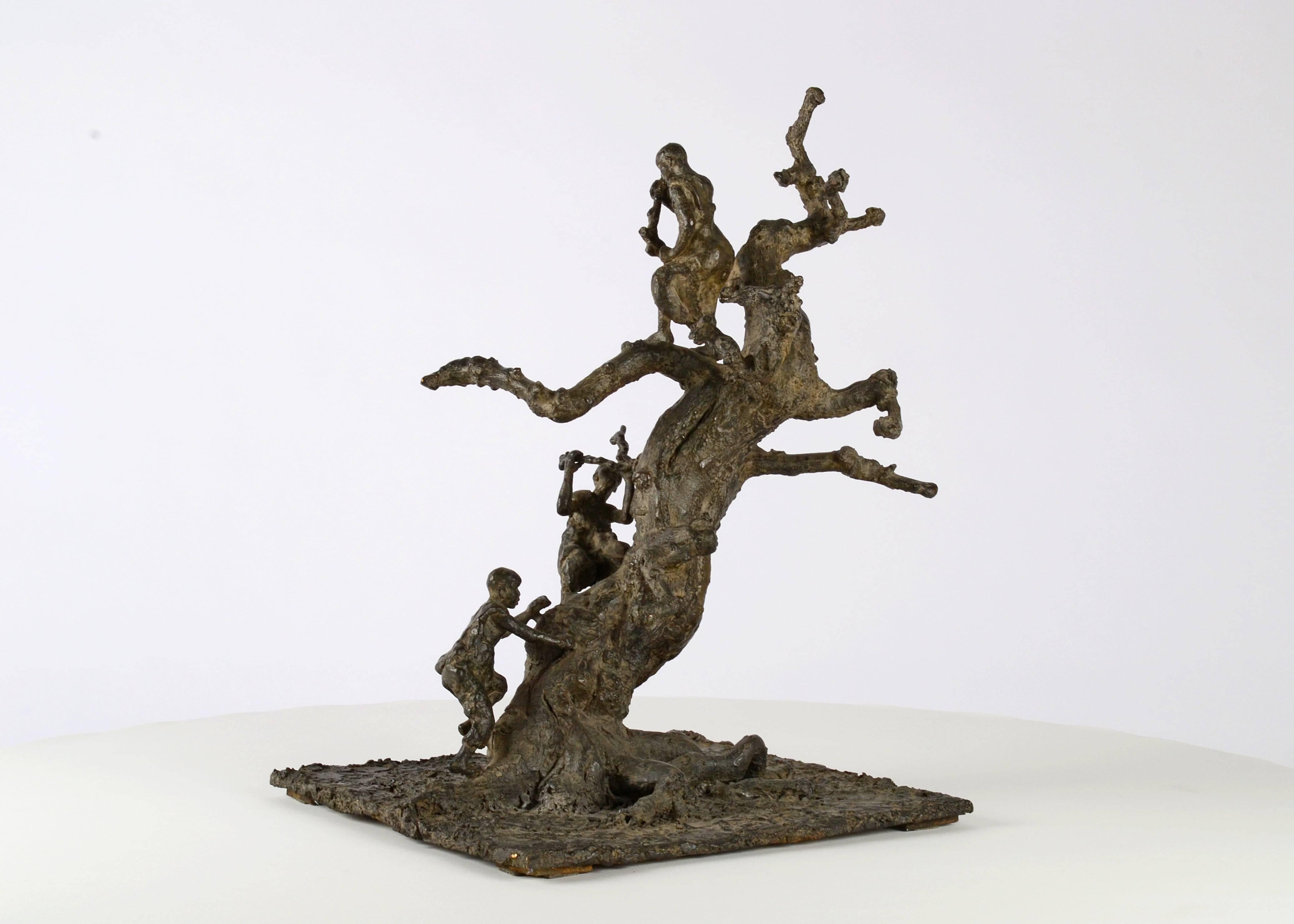 Tree With Children by Marine de Soos - bronze sculpture of children playing For Sale 4