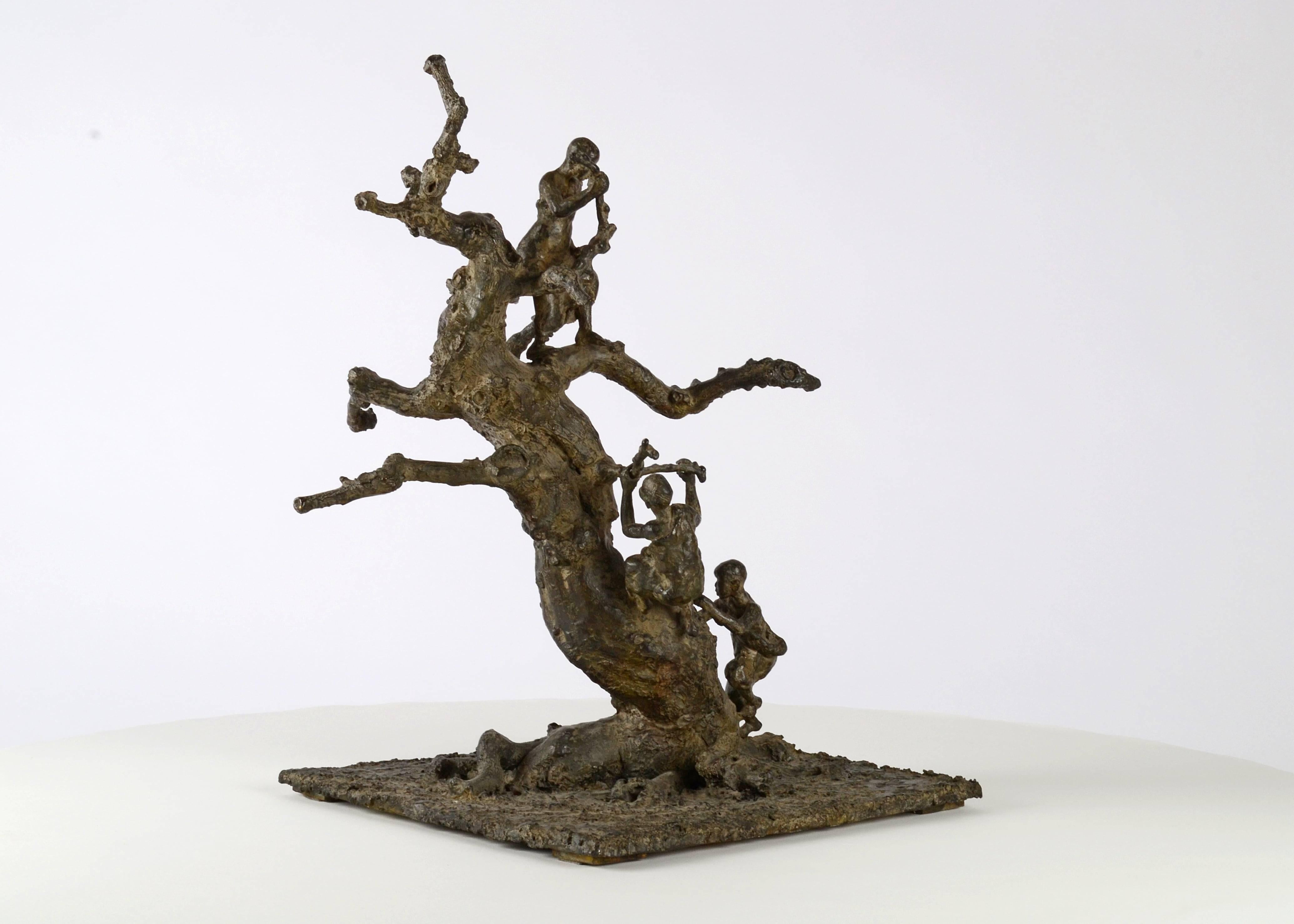 Tree With Children by Marine de Soos - bronze sculpture of children playing For Sale 7