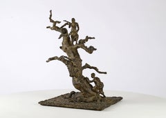 Tree With Children by Marine de Soos - bronze sculpture of children playing