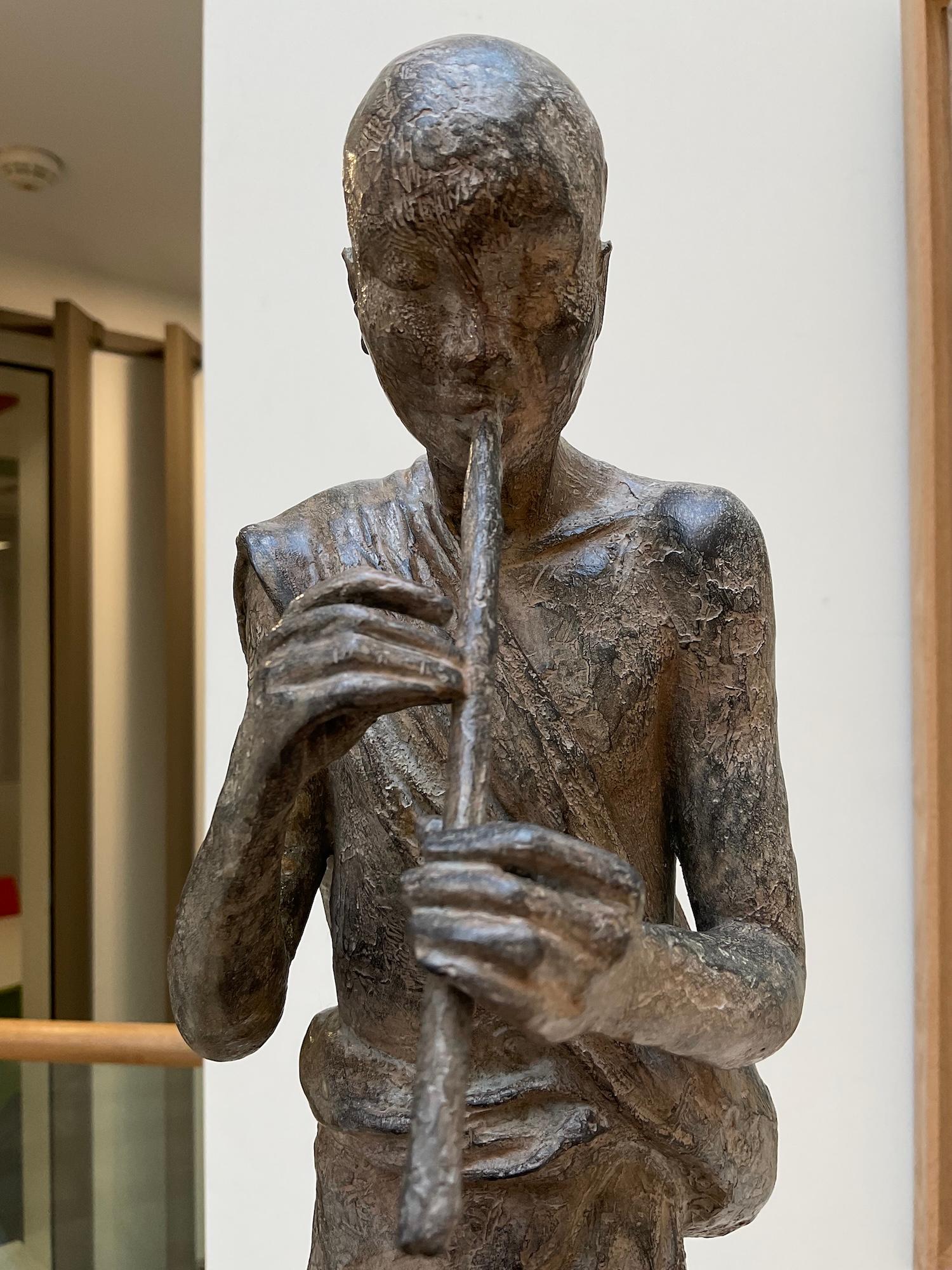 Young Flute Player by Marine de Soos - Bronze sculpture, figurative, human, boy For Sale 15